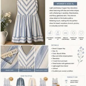 Copper key whiteblue striped linen